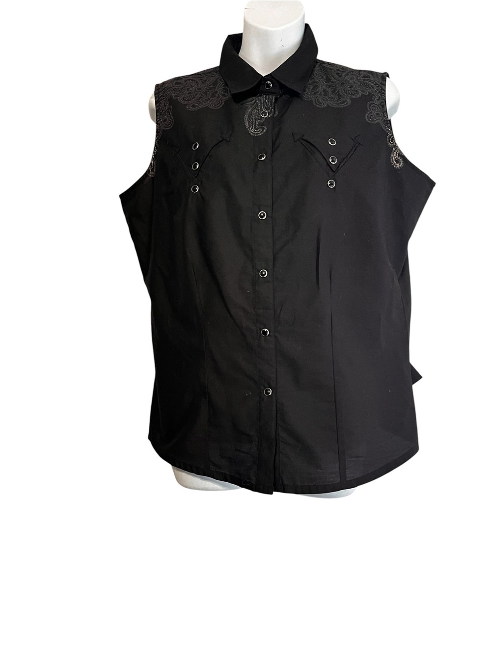 Wrangler Black Snap Front EmbellishedVest Size L Black